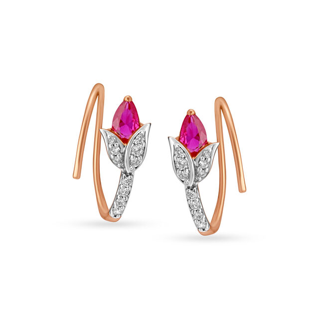 18KT Rose Gold Tulip Inspired Diamond Hoop Earrings 