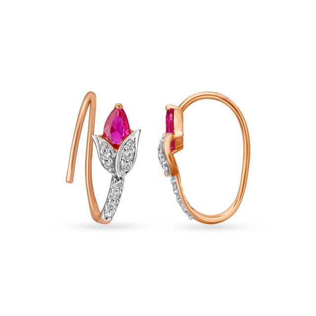 18KT Rose Gold Tulip Inspired Diamond Hoop Earrings 2