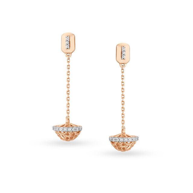 Dazzling 18kt Gold Inverted Jhumkas with Diamond Detailing for a Classic Look 2