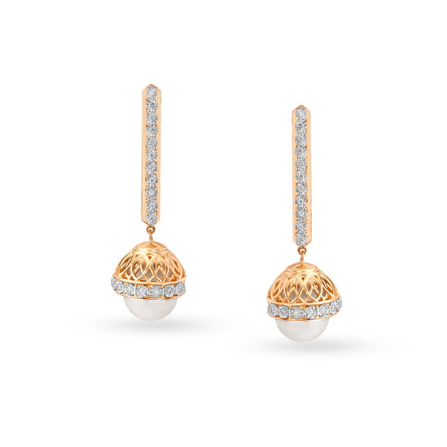 Plush White-Rose Gold 18KT Pearl Jhumkas For The Elegantly Women,,hi-res 