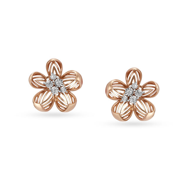 18kt Rose Gold Stud Earrings - A glimmer of blossom,,hi-res 