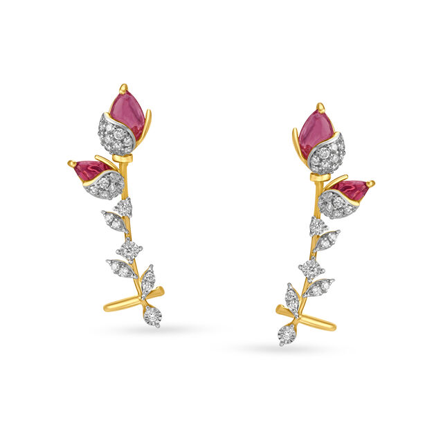18KT Yellow Gold Earrings with Budding Tulips,,hi-res 2