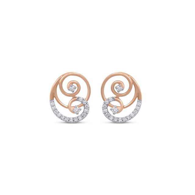 18 KT Rose Gold Swirls Diamond Stud Earrings,,hi-res 