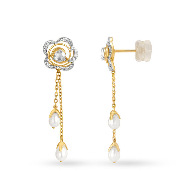 Beautiful 18kt Yellow Gold & Diamond Drop Earrings,,hi-res 