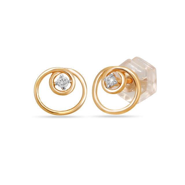 18 KT Yellow Gold Sleek Shine Diamond Stud Earrings,,hi-res 2