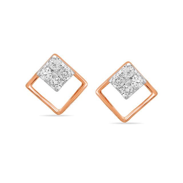 18 KT Rose Gold Fine Geometric Diamond Stud Earrings,,hi-res 