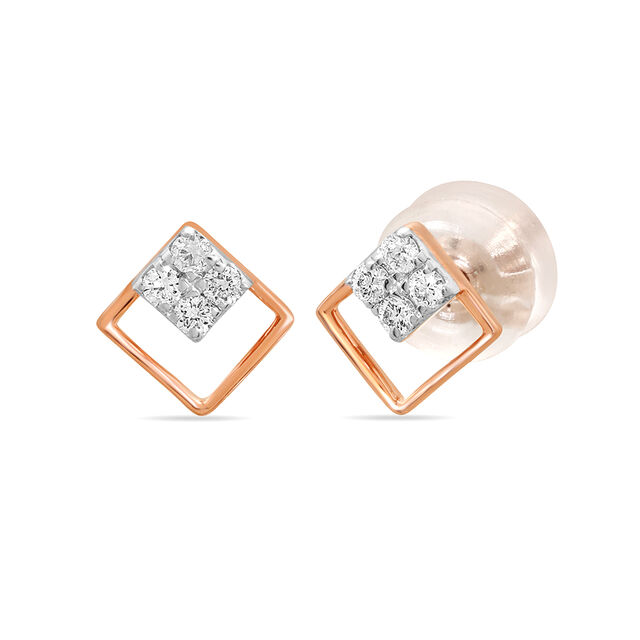 18 KT Rose Gold Fine Geometric Diamond Stud Earrings,,hi-res 2