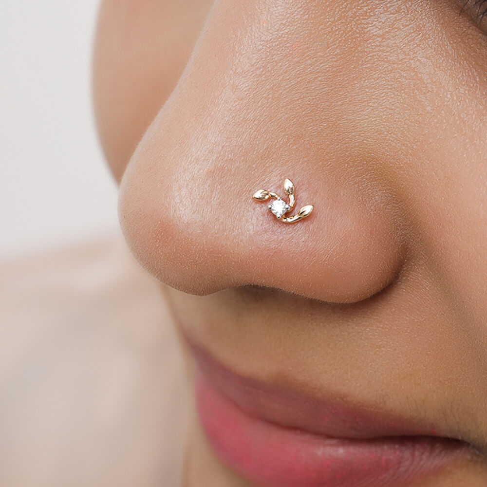 Buy 18 KT Yellow Gold Spring Sprout Diamond Nose pin at Best Price Tanishq UAE