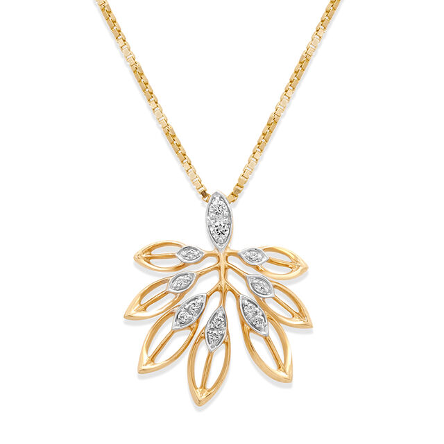 18 KT Yellow Gold Fluttering Leaves Diamond Pendant,,hi-res 2