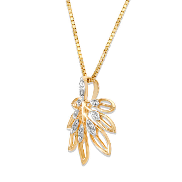 18 KT Yellow Gold Fluttering Leaves Diamond Pendant,,hi-res 3