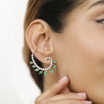 18 Kt Yellow Gold Whimsical Tendrils Emerald Stud Earrings
