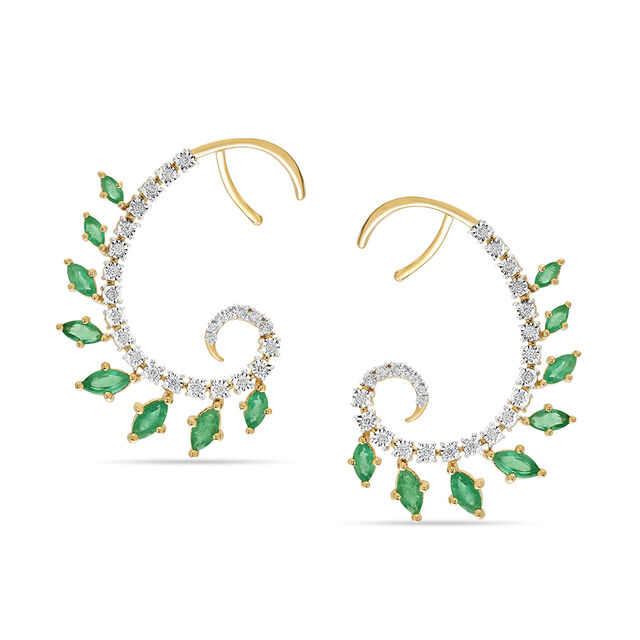 18 Kt Yellow Gold Whimsical Tendrils Emerald Stud Earrings 2