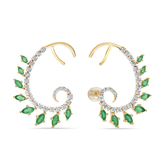 18 Kt Yellow Gold Whimsical Tendrils Emerald Stud Earrings 3