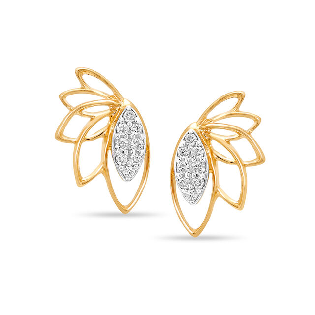 18 Kt Yellow Gold Delightful Leafy Flutter Diamond Stud Earrings,,hi-res 2