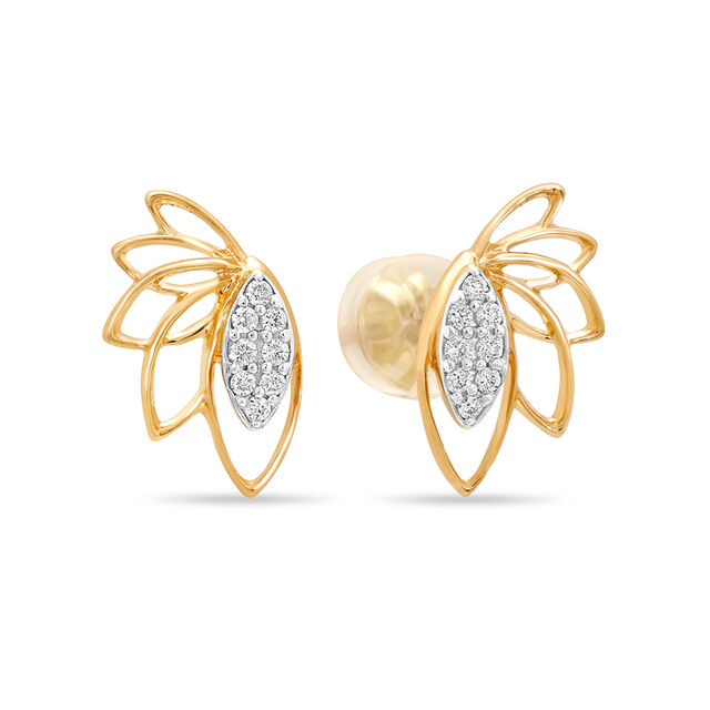 18 Kt Yellow Gold Delightful Leafy Flutter Diamond Stud Earrings,,hi-res 3