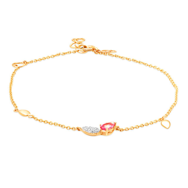 18 KT Yellow Gold Romantic Drops Pink Sapphire and Diamond Bracelet 