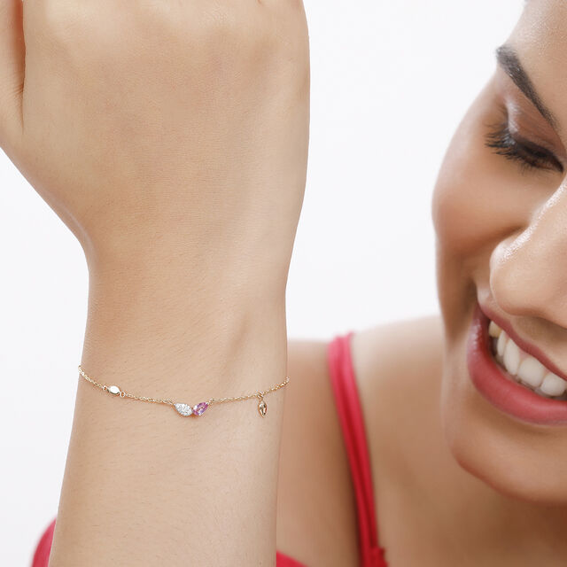 18 KT Yellow Gold Romantic Drops Pink Sapphire and Diamond Bracelet 3
