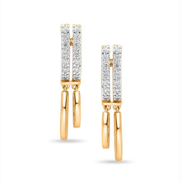 14 KT yellow Gold Firework Diamond Drop Earrings