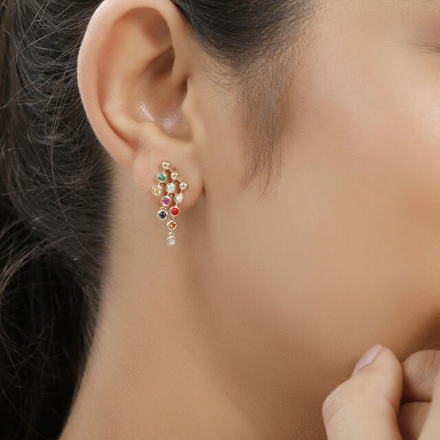 14 KT Yellow Gold Navaratna Drop Earrings 2