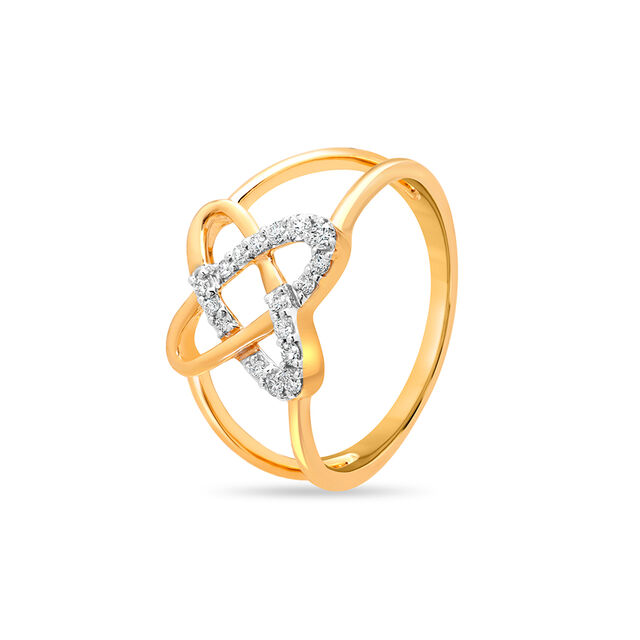 18 KT Yellow Gold Entwined Hearts Diamond Ring 
