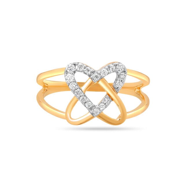 18 KT Yellow Gold Entwined Hearts Diamond Ring 2