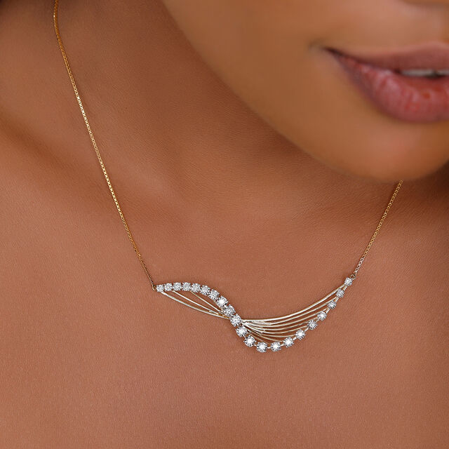 18 KT Yellow Gold Wave Diamond Necklace,,hi-res 3