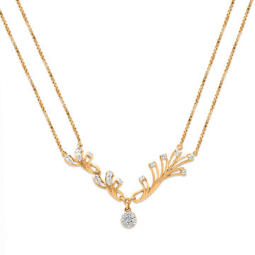 18 KT Yellow Gold Diamond Herringbone Droplet Necklace
