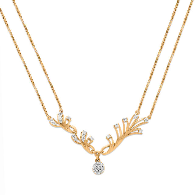 18 KT Yellow Gold Diamond Herringbone Droplet Necklace 