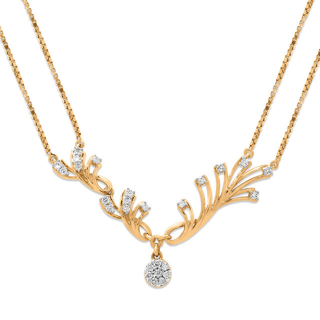 18 KT Yellow Gold Diamond Herringbone Droplet Necklace 2