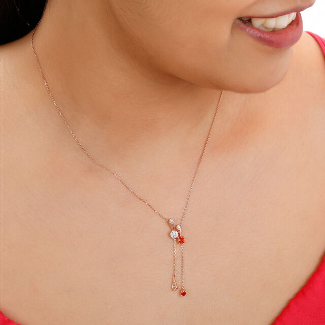 18 KT Rose Gold Slender Tassels Necklace 3