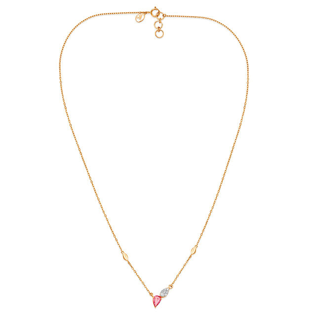 14 KT Yellow Gold Romantic Drops Pink Sapphire and Diamond Necklace