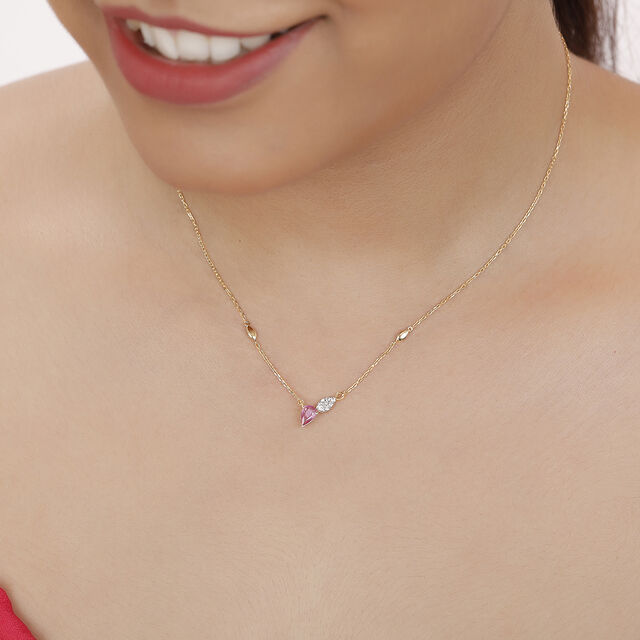 14 KT Yellow Gold Romantic Drops Pink Sapphire and Diamond Necklace