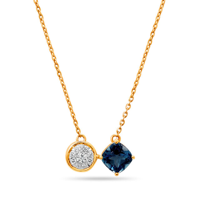 14 KT Yellow Gold Rare Pair Diamond and Blue Topaz Necklace
