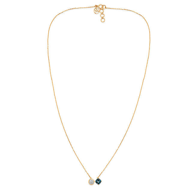 14 KT Yellow Gold Rare Pair Diamond and Blue Topaz Necklace