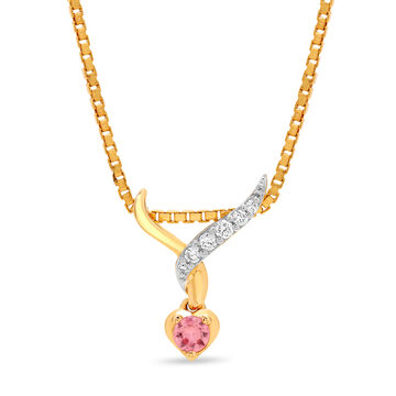 18 KT Yellow Gold Sparkling Pair Diamond and Pink Sapphire Pendant