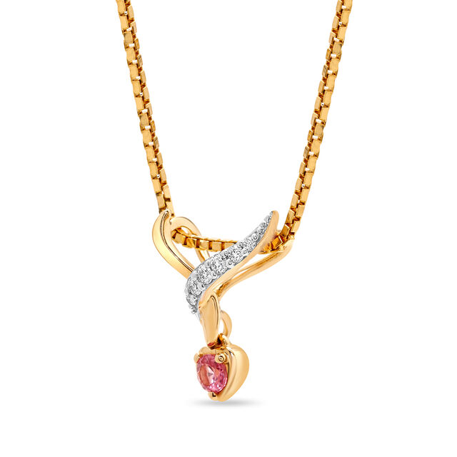 18 KT Yellow Gold Sparkling Pair Diamond and Pink Sapphire Pendant,,hi-res 2