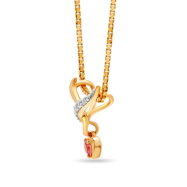 18 KT Yellow Gold Sparkling Pair Diamond and Pink Sapphire Pendant,,hi-res 5