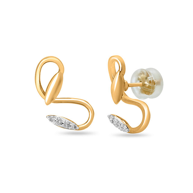 18 KT Yellow Gold Swirl Diamond Stud Earrings,,hi-res 2