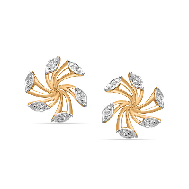 18 KT Yellow Gold Pinwheel Diamond Stud Earrings,,hi-res 