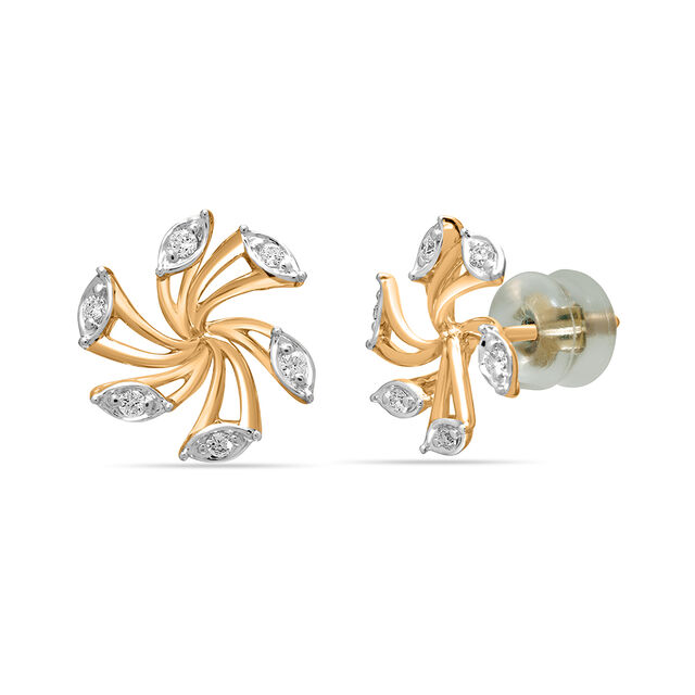 18 KT Yellow Gold Pinwheel Diamond Stud Earrings,,hi-res 2