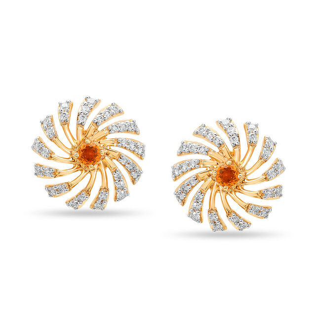 18 KT Yellow Gold Shining Floral Stud Earrings,,hi-res 