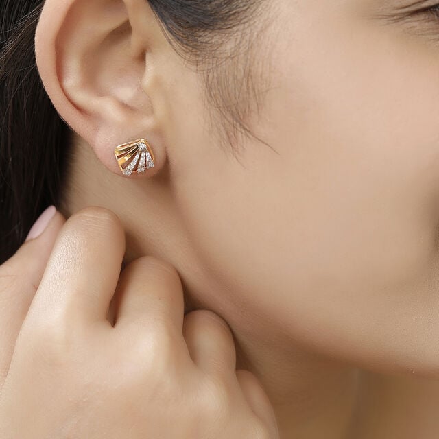 18 KT Yellow And White Gold Geometric Diamond Stud Earrings,,hi-res 3