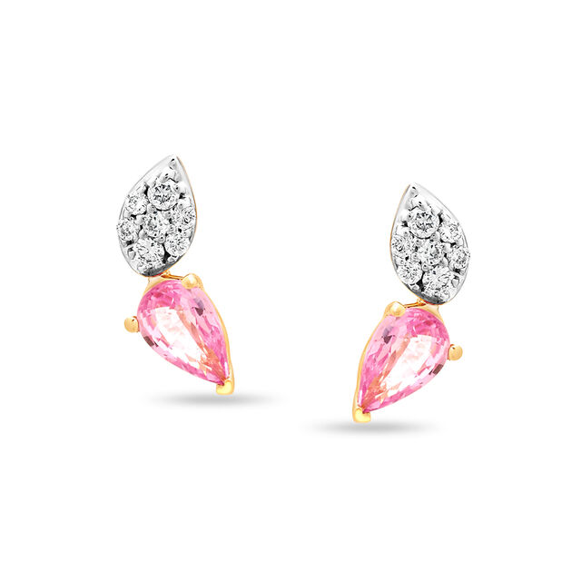 18 KT Yellow Gold Romantic Drops Pink Sapphire and Diamond Stud Earrings,,hi-res 2