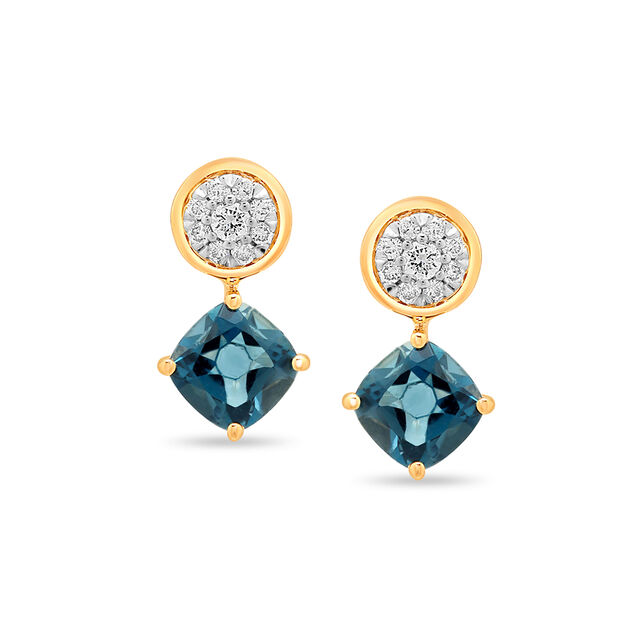 18KT Yellow Gold Rare Pair Diamond and Blue Topaz Stud Earrings,,hi-res 2