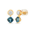 18KT Yellow Gold Rare Pair Diamond and Blue Topaz Stud Earrings,,hi-res 3