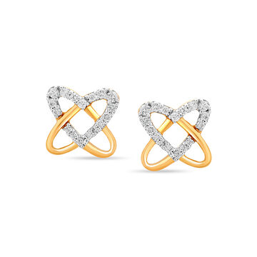 14KT Yellow Gold Entwined Hearts Diamond Stud Earrings