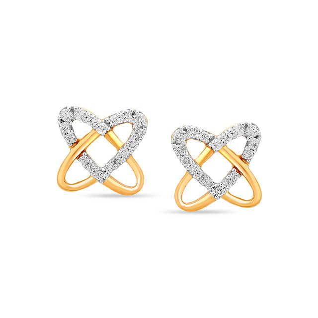 18 KT Yellow Gold Entwined Hearts Diamond Stud Earrings,,hi-res 