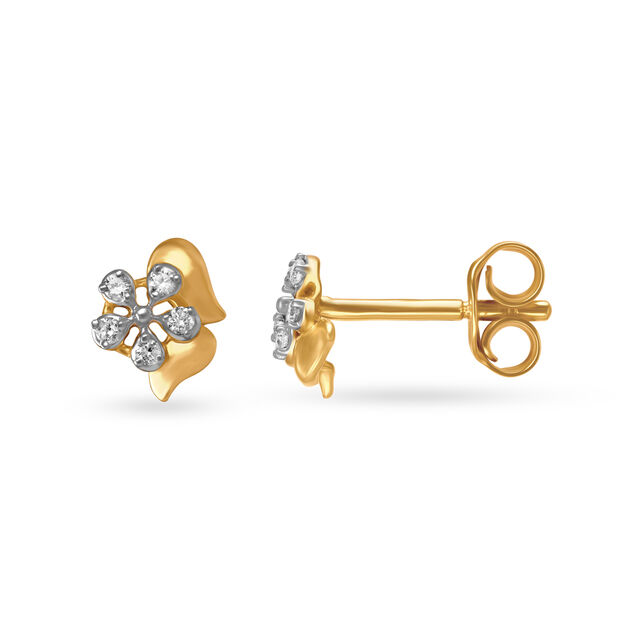 Tanishq Floral Diamond Stud Earrings in 14K Yellow Gold for Women 2