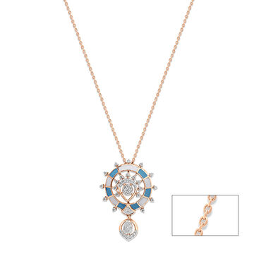 18 KT Rose Gold Compass Diamond Pendant With Chain