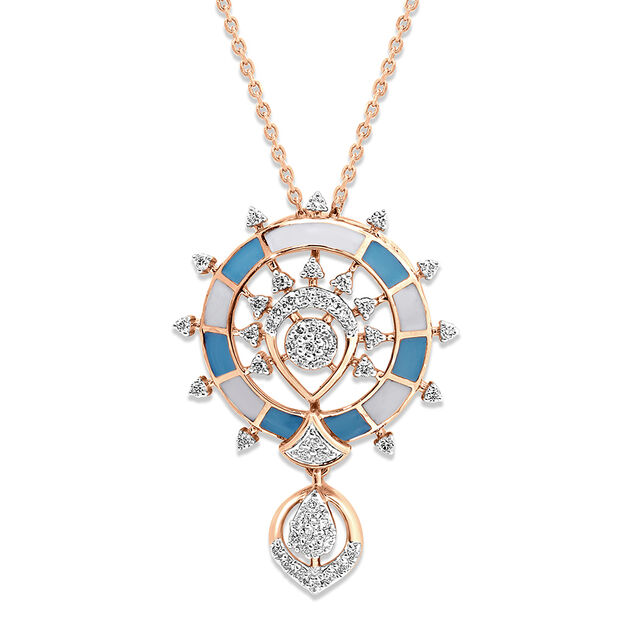 18 KT Rose Gold Compass Diamond Pendant With Chain,,hi-res 2